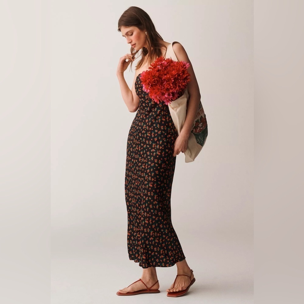 Anthropologie Black Strapless Floral Maxi Dress NWT